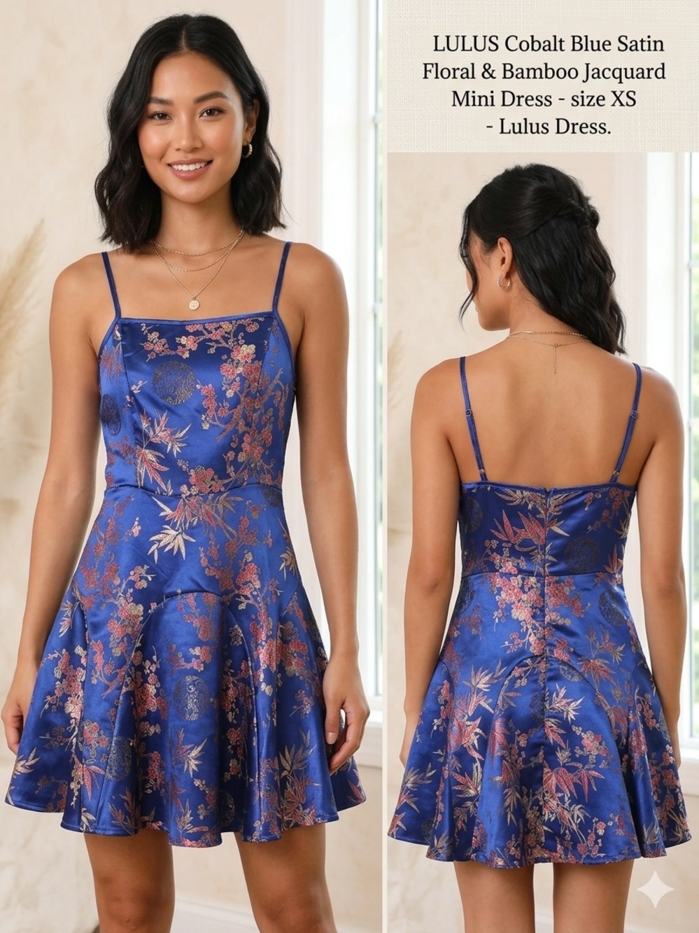 Lulu's Royal Blue Satin Floral Jacquard Mini Dress
